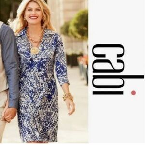 CAbi Navy and Cream Jewel Shirt Dress, size S